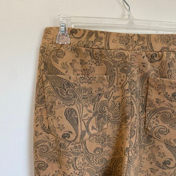 Baha Ranch Western Wear Tan Paisley Flare Boho Faux Suede Pants Size Large - Picture 8 of 13